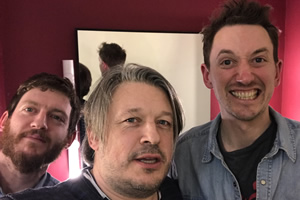 Richard Herring's Leicester Square Theatre Podcast. Image shows from L to R: Elis James, Richard Herring, John Robins