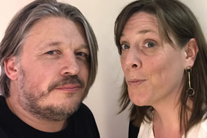Richard Herring's Leicester Square Theatre Podcast. Image shows from L to R: Richard Herring, Jess Phillips