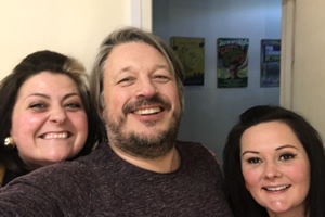 Richard Herring's Leicester Square Theatre Podcast. Image shows from L to R: Kiri Pritchard-McLean, Richard Herring, Rachel Fairburn