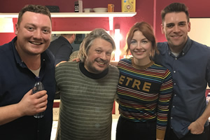 Richard Herring's Leicester Square Theatre Podcast. Image shows from L to R: Jamie Morton, Richard Herring, Alice Levine, James Cooper