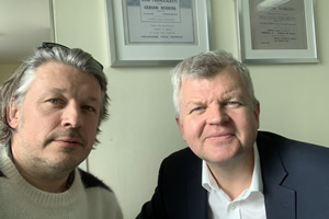 Richard Herring's Leicester Square Theatre Podcast. Image shows from L to R: Richard Herring, Adrian Chiles