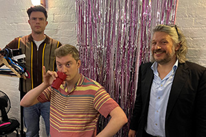 RHLSTP with Richard Herring. Image shows from L to R: Ed Gamble, James Acaster, Richard Herring