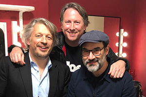 RHLSTP with Richard Herring. Image shows from L to R: Richard Herring, Joe Cornish, Adam Buxton