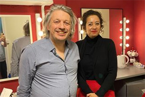 RHLSTP with Richard Herring. Image shows from L to R: Richard Herring, Samira Ahmed