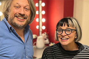 RHLSTP with Richard Herring. Image shows left to right: Richard Herring, Philippa Perry