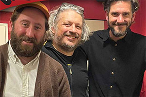 RHLSTP with Richard Herring. Image shows left to right: Jim Howick, Richard Herring, Mathew Baynton