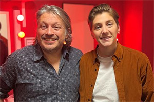 RHLSTP with Richard Herring. Image shows left to right: Richard Herring, Sarah Keyworth