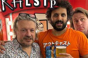 RHLSTP with Richard Herring. Image shows left to right: Richard Herring, Nish Kumar, Milton Jones