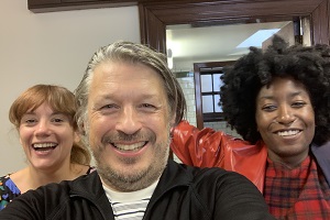 Richard Herring's Leicester Square Theatre Podcast. Image shows from L to R: Vikki Stone, Richard Herring, Sophie Duker