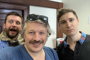 Richard Herring's Leicester Square Theatre Podcast. Image shows from L to R: Thom Tuck, Richard Herring, Tom Rosenthal