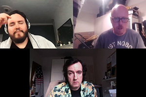 Rich Keeble Zoom Chats. Image shows from L to R: Sam (Sam LeGassick), Ben (Ben Rufus Green), Rich (Rich Keeble)