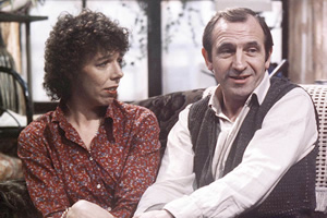 Rising Damp. Image shows from L to R: Ruth Jones (Frances de la Tour), Rupert Rigsby (Leonard Rossiter). Copyright: Yorkshire Television