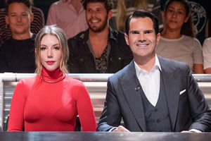 Roast Battle. Image shows from L to R: Katherine Ryan, Jimmy Carr