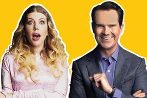 Roast Battle. Image shows from L to R: Katherine Ryan, Jimmy Carr