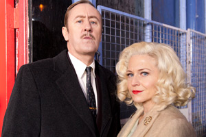 Rock & Chips. Image shows from L to R: Freddie 'The Frog' Robdal (Nicholas Lyndhurst), Joan Trotter (Kellie Bright)