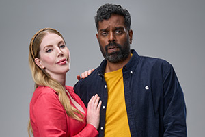 Romantic Getaway. Image shows left to right: Allison (Katherine Ryan), Deacon (Romesh Ranganathan)