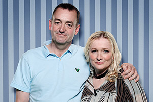 Royle Exclusive: Behind The Sofa. Image shows left to right: Craig Cash, Caroline Aherne