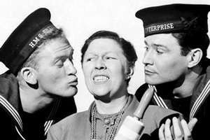 Sailor Beware. Image shows from L to R: Carnoustie Bligh (Gordon Jackson), Emma Hornett (Peggy Mount), Albert Tufnell (Ronald Lewis). Copyright: Remus Films