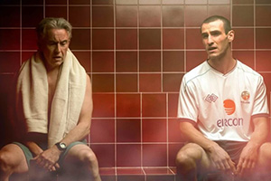 Saipan. Image shows left to right: Mick McCarthy (Steve Coogan), Roy Keane (Éanna Hardwicke)