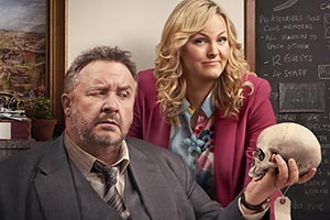 Shakespeare & Hathaway - Private Investigators. Image shows from L to R: Frank Hathaway (Mark Benton), Luella Shakespeare (Jo Joyner). Copyright: BBC