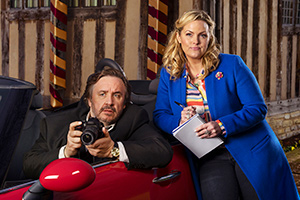 Shakespeare & Hathaway - Private Investigators. Image shows from L to R: Frank Hathaway (Mark Benton), Luella Shakespeare (Jo Joyner)