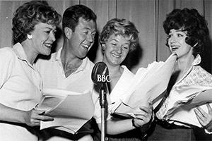 Something To Shout About. Image shows left to right: Maggie (Eleanor Summerfield), Michael (Michael Medwin), Mavis (Joan Sims), Janet (Fenella Fielding). Credit: BBC