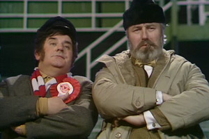 Spanner's Eleven. Image shows from L to R: Albert Spanner (Ronnie Barker), Councillor Mortimer Todd (Bill Maynard). Copyright: BBC