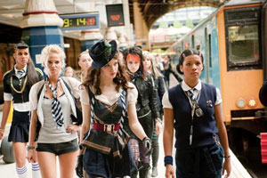 St Trinian's 2: The Legend Of Fritton's Gold. Image shows from L to R: Bianca (Zawe Ashton), Roxy (Sarah Harding), Annabelle Fritton (Talulah Riley), Zoe (Montserrat Lombard). Copyright: Fragile St Trinian's Limited / Ealing Studios