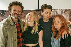 Staged. Image shows left to right: Michael (Michael Sheen), Anna (Anna Lundberg), David (David Tennant), Georgia (Georgia Tennant)