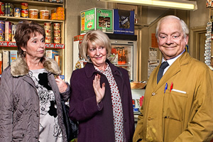 Still Open All Hours. Image shows from L to R: Madge (Brigit Forsyth), Mavis (Maggie Ollerenshaw), Granville (David Jason). Copyright: BBC