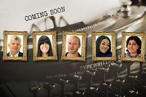 Taskmaster. Image shows from L to R: Adrian Chiles, Claudia Winkleman, Jonnie Peacock, Lady Leshurr, Sayeeda Warsi