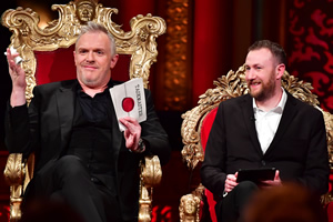 Taskmaster. Image shows from L to R: Greg Davies, Alex Horne. Copyright: Avalon Television