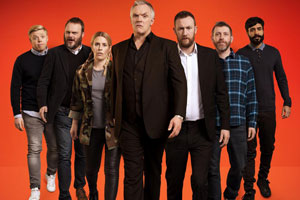 Taskmaster. Image shows from L to R: Rob Beckett, Al Murray, Sara Pascoe, Greg Davies, Alex Horne, Dave Gorman, Paul Chowdhry. Copyright: Avalon Television