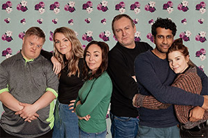 Teatime. Image shows from L to R: Uncle Bob (Steven Brandon), Lisa (Katie Redford), Donna (Samantha Spiro), Joe (Philip Glenister), Rav (Prasanna Puwanarajah), Vicky (Aimee-Ffion Edwards)