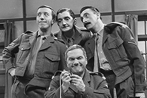 The Army Game. Image shows left to right: Cpl 'Flogger' Hoskins (Harry Fowler), Pte Leonard Bone (Ted Lune), Pte 'Chubby' Catchpole (Dick Emery), L/Cpl Ernest 'Moosh' Merryweather (Mario Fabrizi)