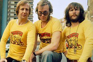 The Goodies. Image shows from L to R: Tim (Tim Brooke-Taylor), Graeme (Graeme Garden), Bill (Bill Oddie). Copyright: BBC