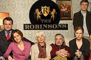 The Robinsons. Image shows from L to R: George Robinson (Hugh Bonneville), Maggie Robinson (Amanda Root), Pam Robinson (Anna Massey), Hector Robinson (Richard Johnson), Vicky Robinson (Abigail Cruttenden), Ed Robinson (Martin Freeman)