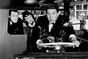 The Runaway Bus. Image shows from L to R: Peter Jones (Terence Alexander), Lee Nicholls (Petula Clark), Percy Lamb (Frankie Howerd). Copyright: Val Guest Productions