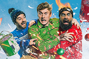 The Unofficial Science Of.... Image shows left to right: Alex Brooker, James Acaster, Guz Khan