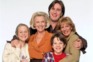 The Upper Hand. Image shows from L to R: Joanna Burrows (Kellie Bright), Laura West (Honor Blackman), Charlie Burrows (Joe McGann), Tom Wheatley (William Puttock), Caroline Wheatley (Diana Weston)