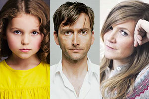 Image shows from L to R: Miley Locke, David Tennant, Jessica Hynes. Copyright: Merman