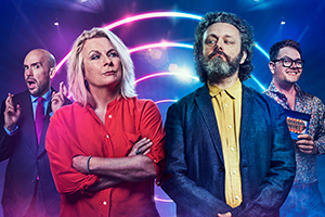 There's Something About Movies. Image shows from L to R: Tom Allen, Jennifer Saunders, Michael Sheen, Alan Carr