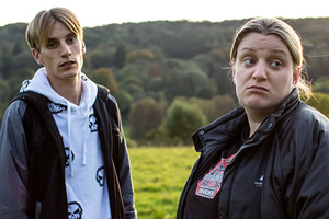 This Country. Image shows from L to R: Lee 'Kurtan' Mucklowe (Charlie Cooper), Kerry Mucklowe (Daisy May Cooper). Copyright: BBC