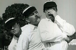 Three Men In A Boat. Image shows from L to R: George (Laurence Harvey), Harris (Jimmy Edwards), J (David Tomlinson). Copyright: Remus Films