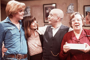 Till Death Us Do Part. Image shows from L to R: Mike Rawlins (Anthony Booth), Rita Rawlins (Una Stubbs), Alf Garnett (Warren Mitchell), Else Garnett (Dandy Nichols). Copyright: BBC