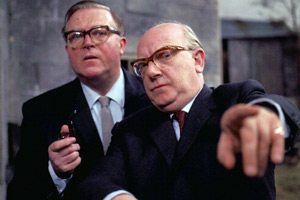 Turn Out The Lights. Image shows from L to R: Walter Hunt (Robert Dorning), Leonard Swindley (Arthur Lowe). Copyright: Granada Television