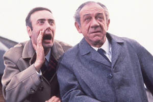 Two In Clover. Image shows from L to R: Vic Evans (Victor Spinetti), Sid Turner (Sid James). Copyright: Thames Television
