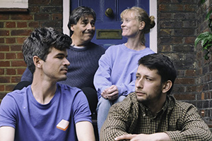 Unite. Image shows from L to R: Gideon (Ivo Graham), Tony (Mark Steel), Imogen (Claire Skinner), Ashley (Elliot Steel)