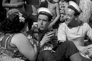 Up To His Neck. Image shows left to right: Rakiki (Hattie Jacques), Able Seaman 'Wiggy' Wiggins (Brian Rix), Able Seaman Jack Carter (Ronald Shiner)