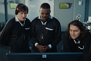 The VAR Room. Image shows from L to R: Martin (Mark Davison), Andre (Tendayi Jembere), Gary (Ashley Margolis)